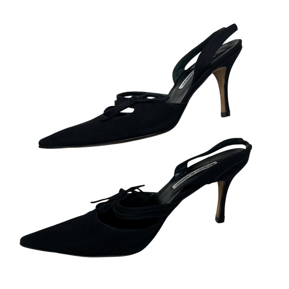 Vintage Manolo Blahnik Black Pointed Toe Slingback Pumps - Picture 5 of 11